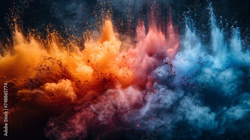 Powder explosion with color. Abstract closeup on the backdrop. Paint holi explosion with color.
