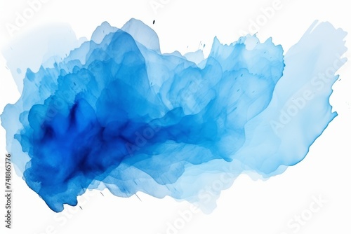 Abstract blue watercolor splash isolated on white background. Ink blots.