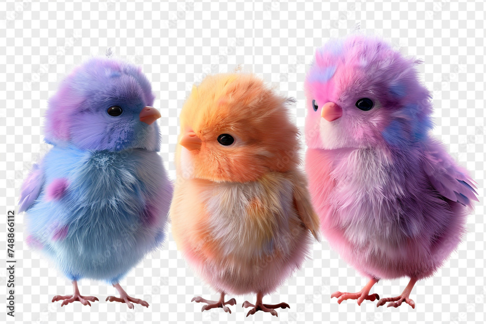 Color spectrum, fluffy friends, crystal clear backgroundon a transparent background. 