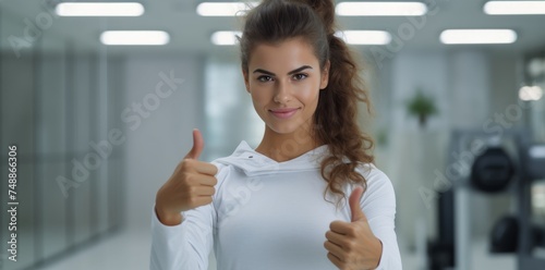 a gym girl giving thumbs up