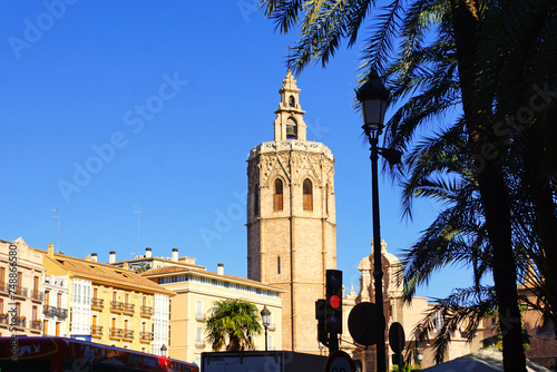 Plaza de la Reina and the Roman Catholic parish church Cathedral of Valencia (Metropolitan Cathedral-Basilica of the Assumption of Our Lady) with its belfry Micalet