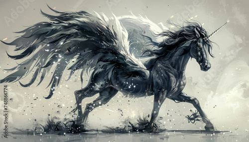 Unicorn horse with wings. Fairytale Pegasus.