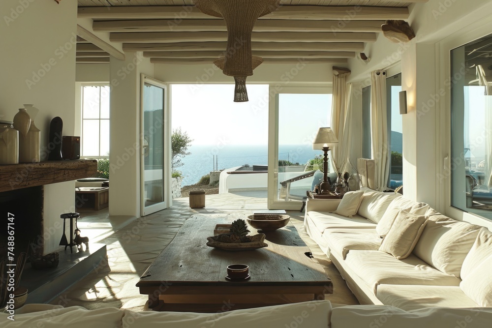 Coastal Living Room: Modern Interior Design in Seaside Luxury House