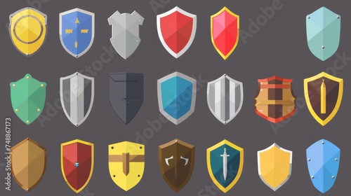 Set of different shield icons in a flat design. Shield icons collection 