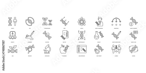 Genetics icons set. Set of editable stroke icons.Vector set of Genetics