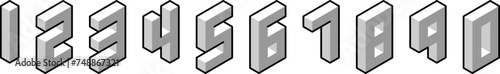The numbers 0-9 are three-dimensional squares with black edges. Suitable for design work