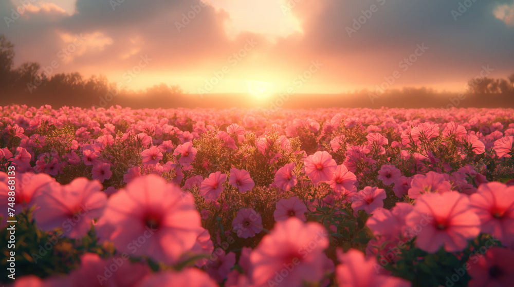 Fototapeta premium Spring, vast field full of colorful flowers in full bloom