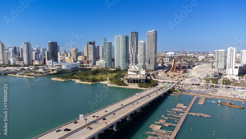 Aerial view of the architecture of the city of Miami from the south channel