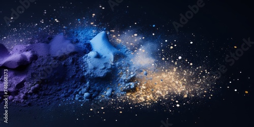 Cosmetic powder explosion on a black background.