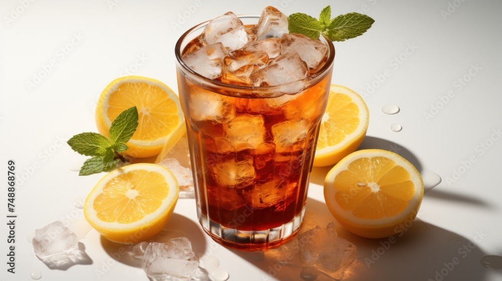 Glass of ice tea on white background Glass of ice tea on white background
