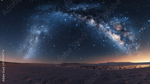 The mesmerizing Milky Way stretches across the night desert sky  igniting a sense of wonder and infinity above the serene landscape