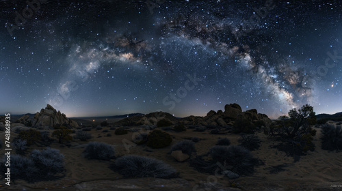 Breathtaking panoramic view of a desert under a star-filled sky, highlighting nature's grandeur and vastness © Daniel