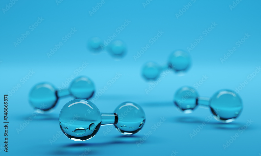 Hydrogen H2 molecule 3d illustration, clean energy concept, 3d rendering. Hydrogen H2 molecule 3d illustration, clean energy concept, 3d rendering.