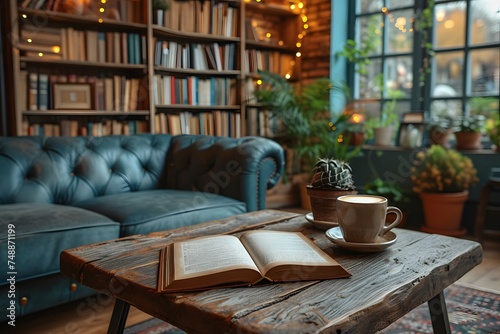 coffee table with open book mockups