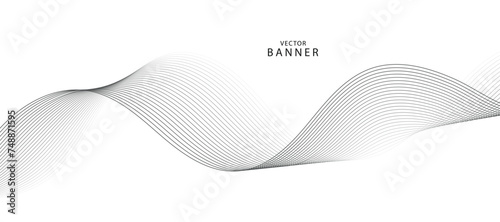 Abstract wave element for design. Digital frequency track equalizer. Stylized line art background. Vector illustration. Wave with lines created using blend tool. Curved wavy line, smooth stripe.