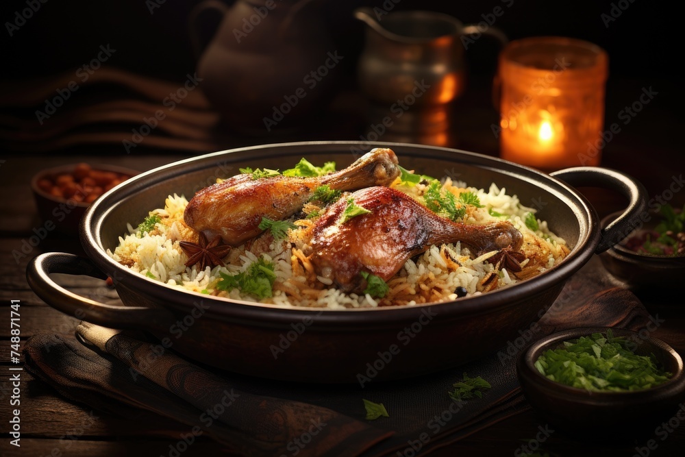 A mouthwatering snapshot of Chicken Mandi, where the fragrant rice and tender chicken take center stage, inviting you to indulge in a sensory experience that's both comforting and exotic A mouthwatering snapshot of Chicken Mandi, where the fragrant rice and tender chicken take center stage, inviting you to indulge in a sensory experience that's both comforting and exotic