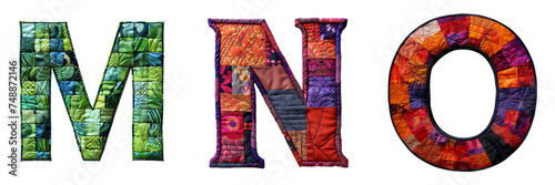 Patchwork Letters M-N-O Isolated on Transparent or White Background, PNG