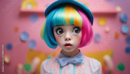  A Short, Colorful Wig Paired with Striking Eyes and Thick Brows