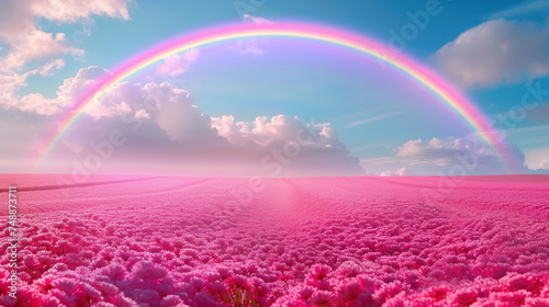 Rainbow Over Vibrant Pink Flower Field