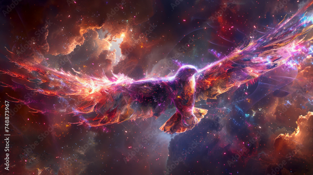 Magical eagle and space nebula, symbol of cosmic power - obrazy, fototapety, plakaty 