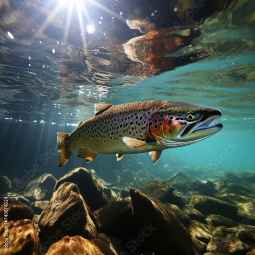 Graceful trout navigating the clear waters of a freshwater river