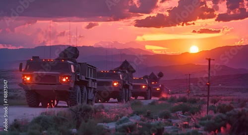 Ground-based interceptors ready for missile defense, dusk setting photo
