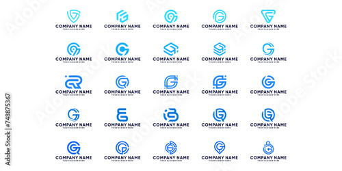 Set of letter G digital logo design. Abstract symbol logo for business technology. and finance