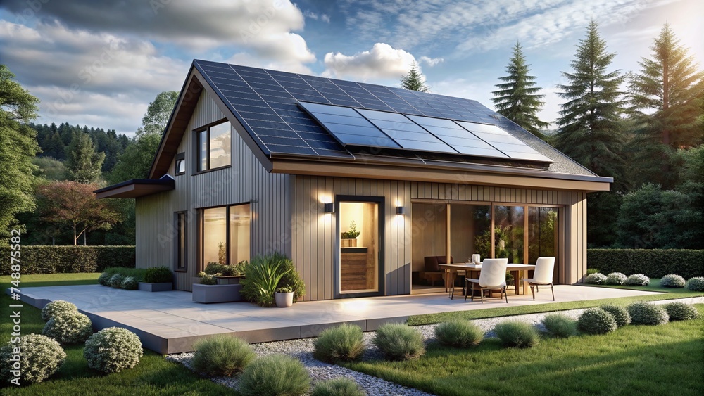 solar panels on the roof of house. Smart solar house.