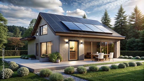 solar panels on the roof of house. Smart solar house.