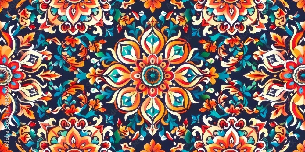 Art Pattern Seamless Design Background - Fabric Carpet Ethnic Mandala Wrapping Geometric Style created with Generative AI Technology