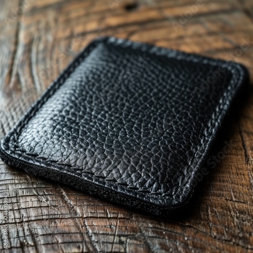 Black Leather Coasters: Stylish Round Beverage Mats with Thread Detailing