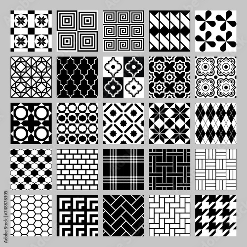 Geometry seamless pattern black and white simple bundle set pack monochromatic