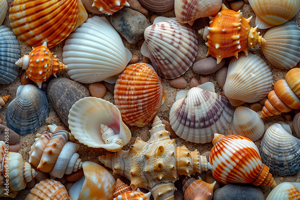 World Oceans Day Poster: Seashells Scattered on a Sandy Beach, a Tribute to Marine Diversity World Oceans Day Poster: Seashells Scattered on a Sandy Beach, a Tribute to Marine Diversity