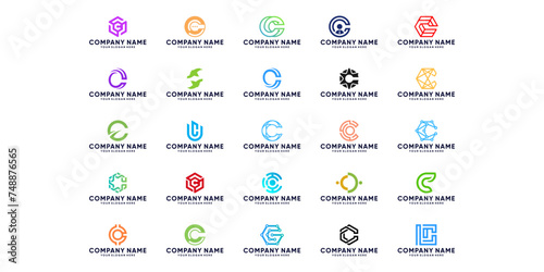 Collection of letter C logo designs for symbol technology, internet, systems, Artificial Intelligence and computers. modern inspiration logo design