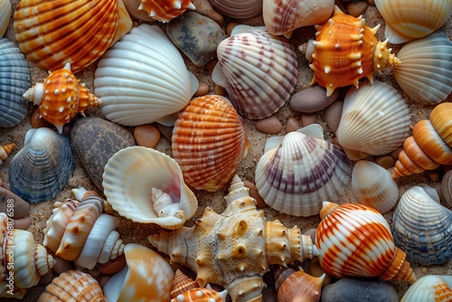 World Oceans Day Poster  Seashells Scattered on a Sandy Beach  a Tribute to Marine Diversity