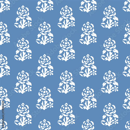 Rose block print floral booti indian traditional seamless repeat pattern