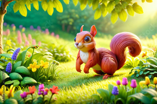 Wallpaper Mural A squirrel runs through the colorful lush spring green grass - Clay Torontodigital.ca