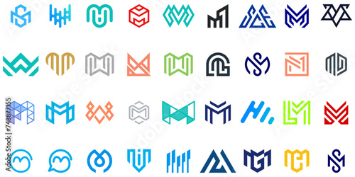 monogram logo collection,Abstract design concept for branding with letter M