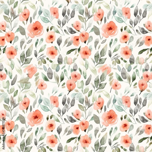 Soft watercolor seamless pattern with radiant red and orangeade flowers intermingled with desert foliage.