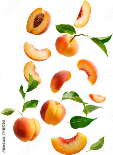 Group of Sliced Peaches With Leaves
