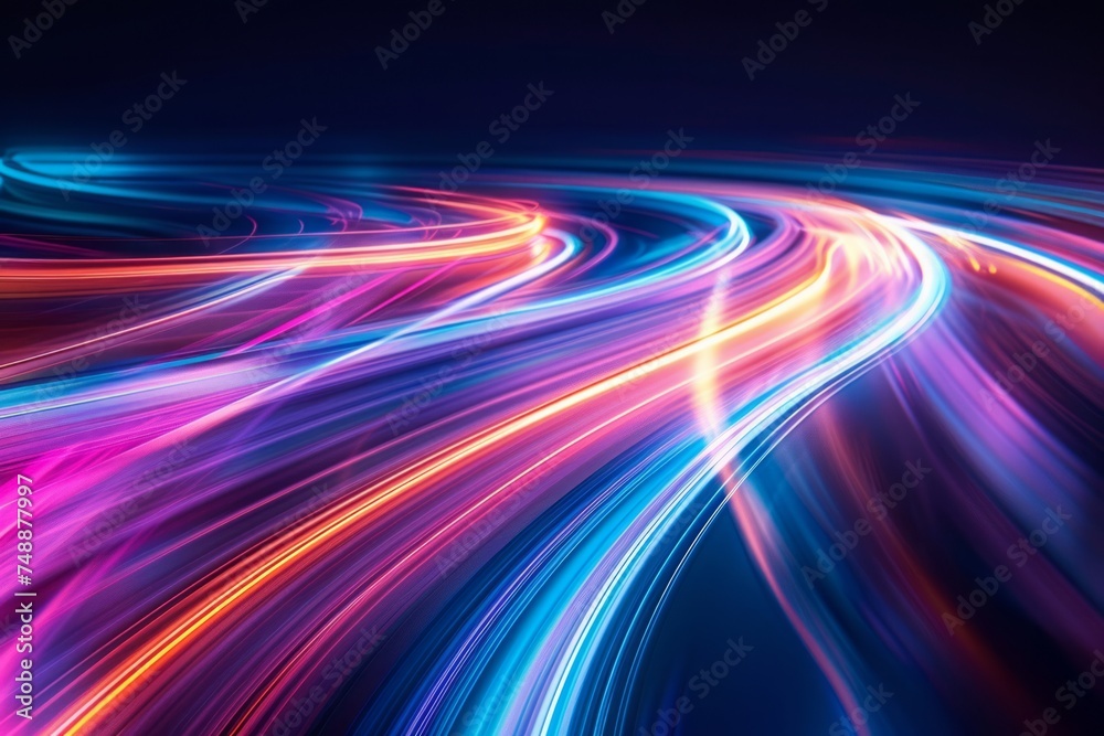 Abstract light trails with a dark background.