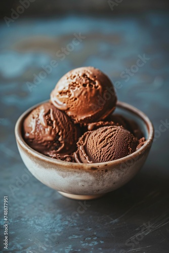 Glace au chocolat dans un bol, dessert rafraîchissant, crème glacé, ia générative