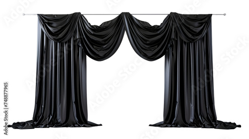 Elegant Black Velvet Stage Curtains Draped Gracefully Against a White Background