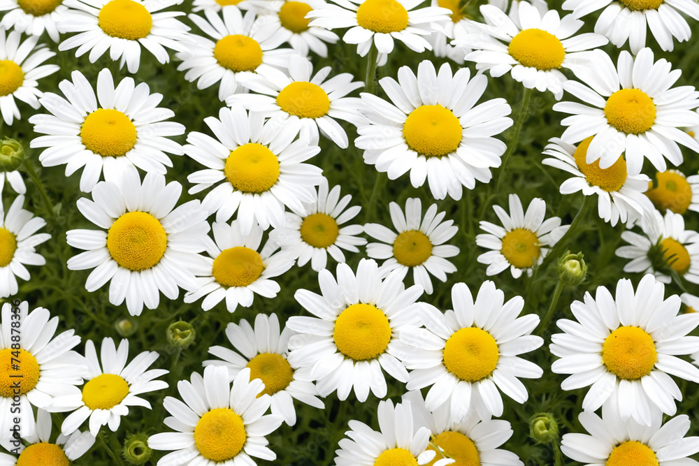 Bright chamomile daisy flower bud and stems pattern on white background. Aesthetic summer flower texture background Bright chamomile daisy flower bud and stems pattern on white background. Aesthetic summer flower texture background