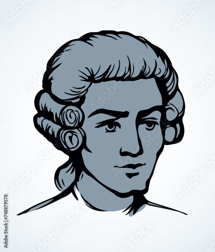 Vintage french wig. Vector drawing