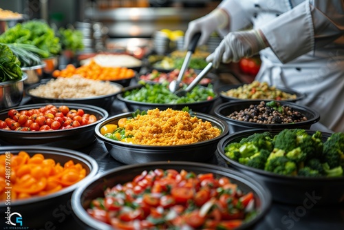 A lavish buffet spread featuring fresh salads, grains, and vegetables ready for a wholesome feast photo