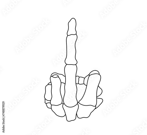 Vector isolated skeleton middle finger fuck hand gesture dead man colorless black and white contour line easy drawing photo