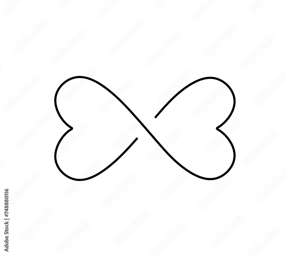 Vector isolated symbol of infinity with two hearts  colorless black and white contour line easy drawing