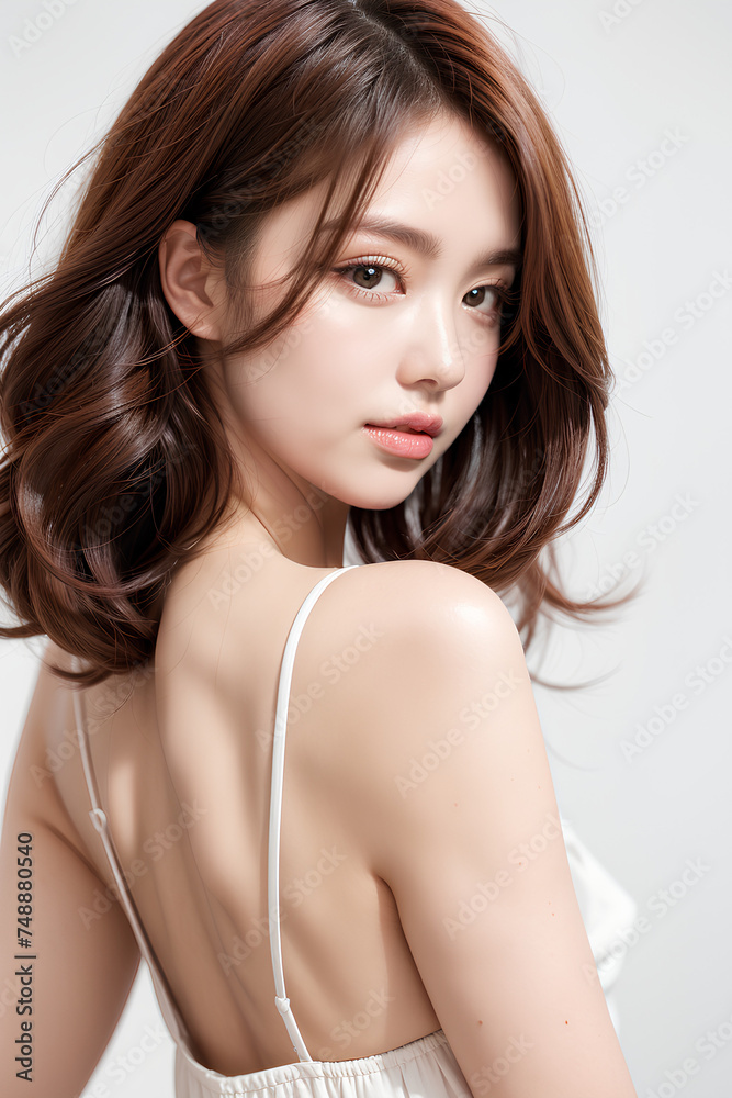 Naklejka premium Gorgeous Young Female Model - Fashion or Cosmetics Model - Beauty with Perfect Fine Features - Beautiful Smooth Hair