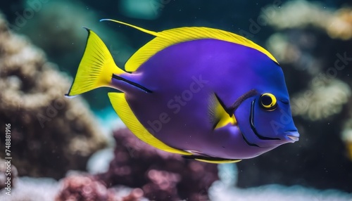 Exotic tropical fish purple Yellowfin surgeonfish Acanthurus xanthopterus closeup